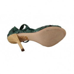 Sandali con tacco in pelle esotica color smeraldo - EU37/US6.5