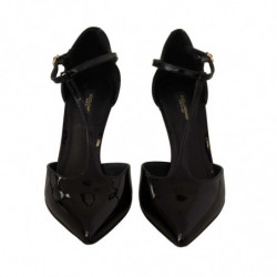 Sandali tacco cinturino T pelle verniciata nera - EU35/US4.5
