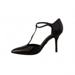 Sandali tacco cinturino T pelle verniciata nera - EU35/US4.5