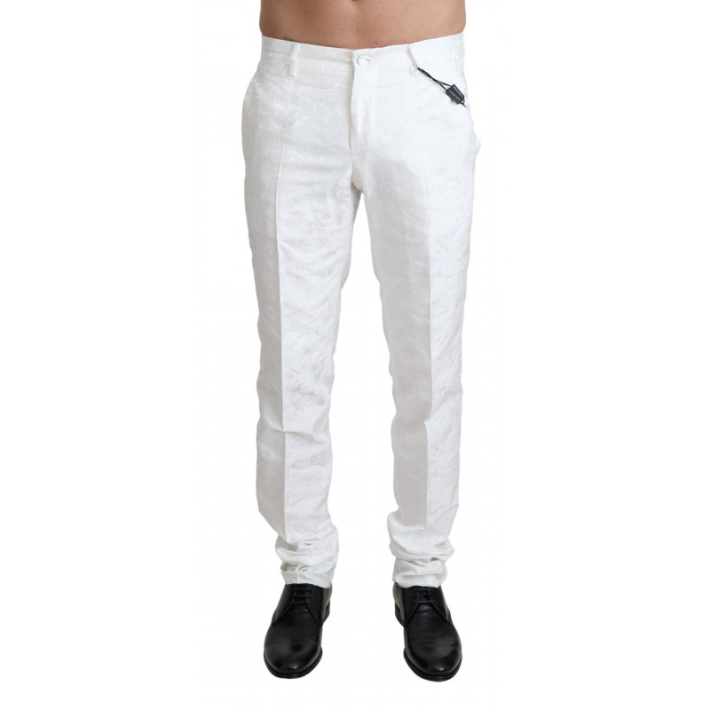 Pantaloni eleganti in broccato jaquard bianco - IT46 - S