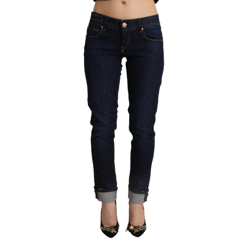 Jeans da donna in denim slim fit a vita bassa in cotone blu - W26