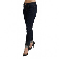 Jeans da donna in denim slim fit a vita bassa in cotone blu - W26