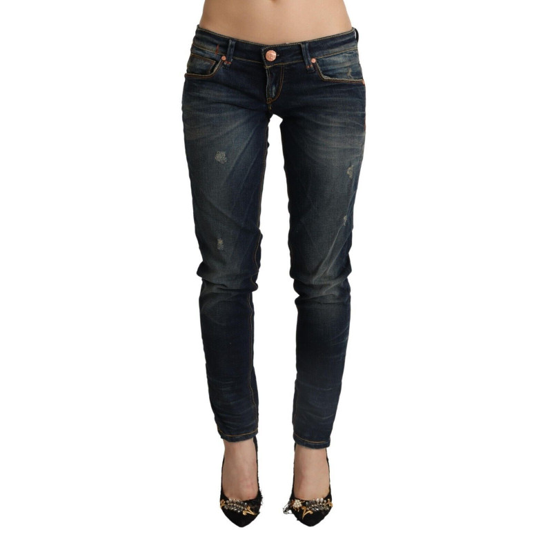 Jeans da donna in denim skinny a vita bassa in cotone lavato blu - W26