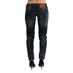 Jeans da donna in denim skinny a vita bassa in cotone lavato blu - W26