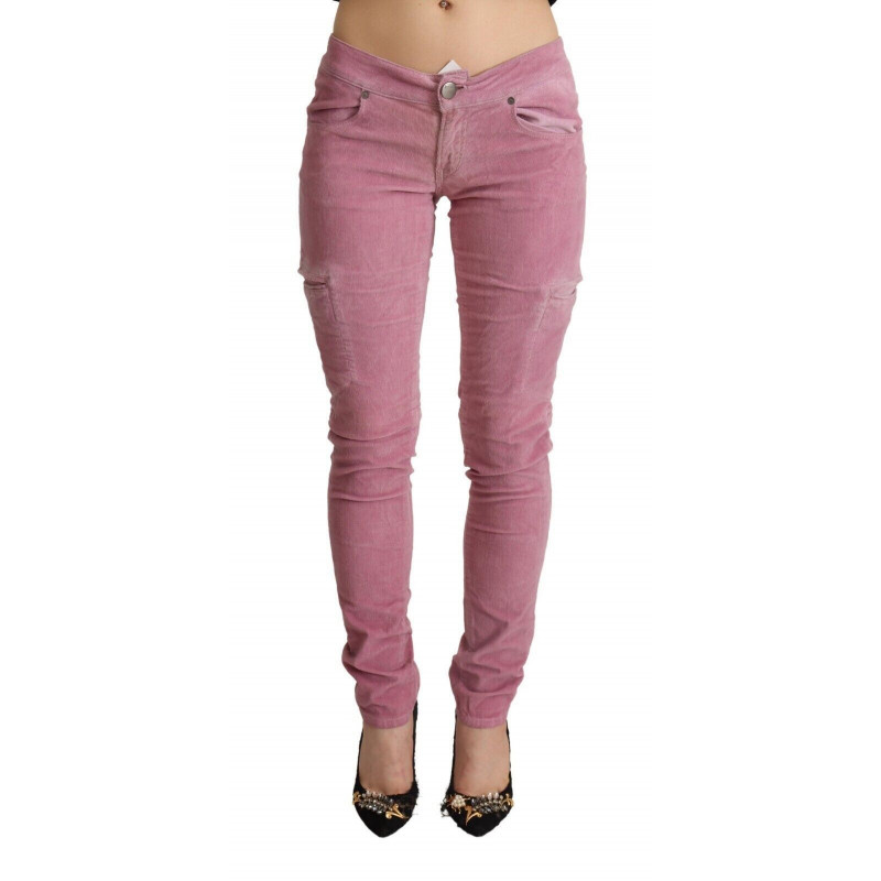 Jeans cargo skinny in denim a vita bassa in cotone rosa - IT40-S