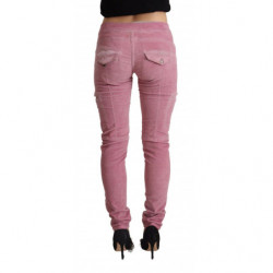 Jeans cargo skinny in denim a vita bassa in cotone rosa - IT40-S