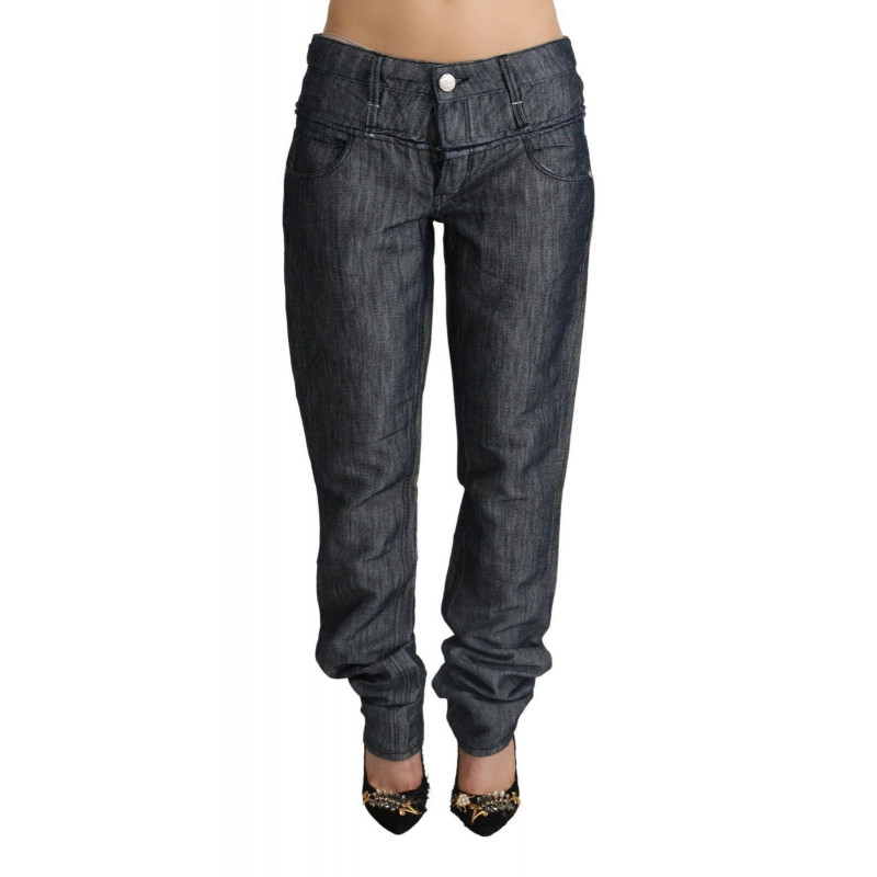 Jeans in denim dritto a vita media larga in ramie grigio scuro - W26