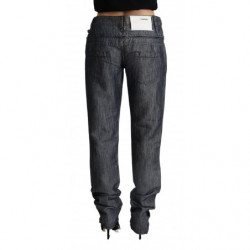 Jeans in denim dritto a vita media larga in ramie grigio scuro - W26