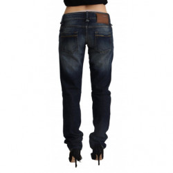 Jeans skinny a vita bassa in denim di cotone lavato blu scuro - W26