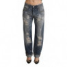 Jeans in cotone denim dritto a vita media blu strappati - W26
