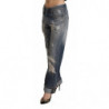 Jeans in cotone denim dritto a vita media blu strappati - W26