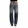 Jeans in cotone denim dritto a vita media blu strappati - W26