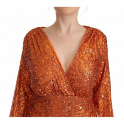 Mini abito avvolgente tubino maniche lunghe paillettes arancione -