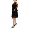 Abito trapezio scollo V maniche lunghe cotone pizzo floreale nero -