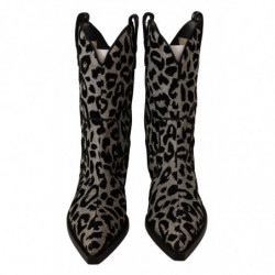 Scarpe stivali da cowboy leopardati neri grigi - EU38/US7.5