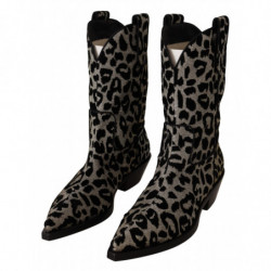 Scarpe stivali da cowboy leopardati neri grigi - EU38/US7.5