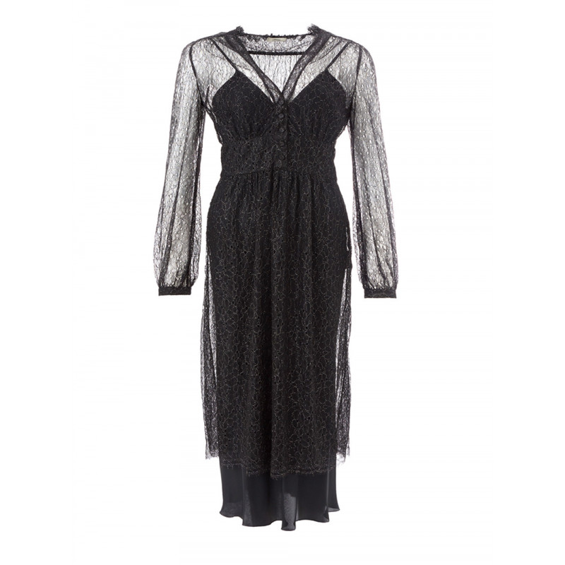 Abito lungo nero decorato con sottoveste - IT40