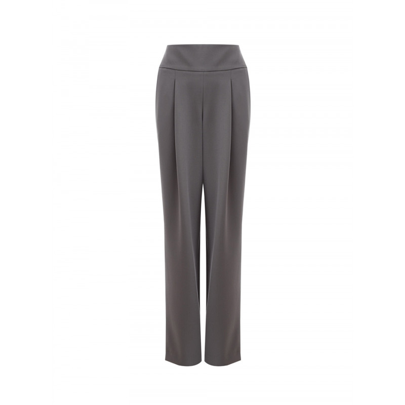 Pantaloni palazzo a vita alta in lana grigia - IT40