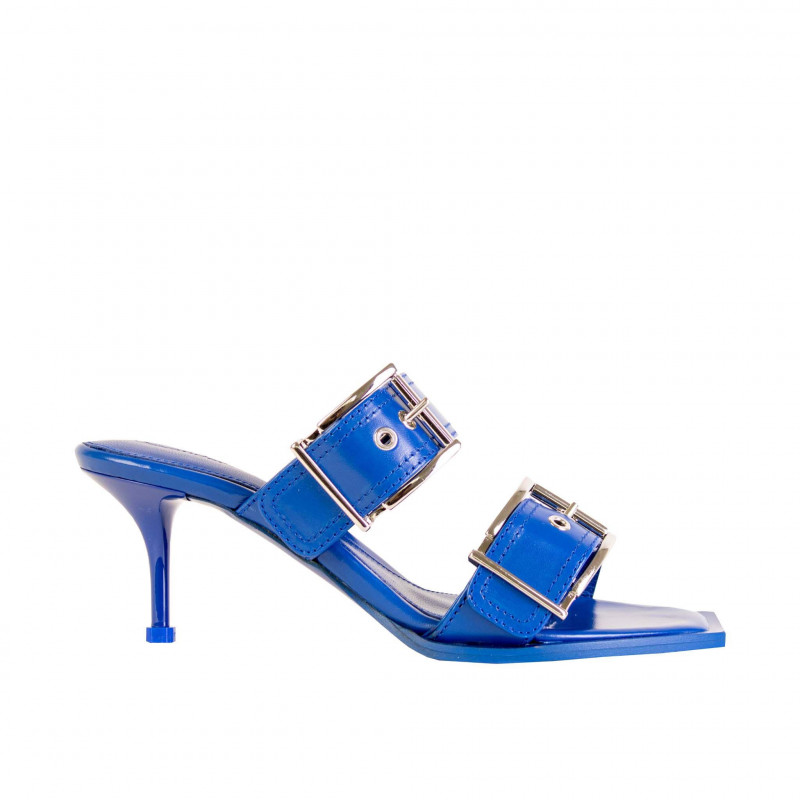 Sandali in pelle con fibbia con tacco blu - 36