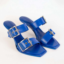 Sandali in pelle con fibbia con tacco blu - 36