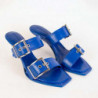 Sandali in pelle con fibbia con tacco blu - 36