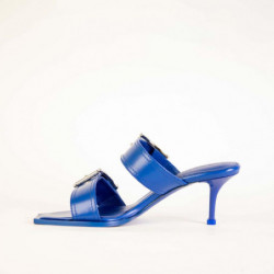 Sandali in pelle con fibbia con tacco blu - 36