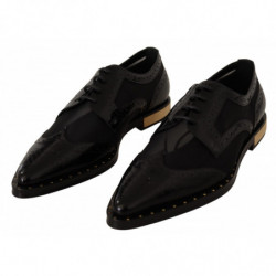 Scarpe velate con punta alari in pelle nera con broques - EU38.5/US8