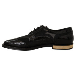 Scarpe velate con punta alari in pelle nera con broques - EU38.5/US8
