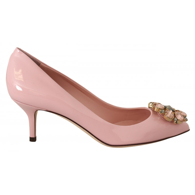 Scarpe con tacco in pelle rosa con tacco in cristallo - EU35/US4.5