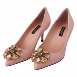 Scarpe con tacco in pelle rosa con tacco in cristallo - EU35/US4.5