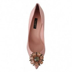 Scarpe con tacco in pelle rosa con tacco in cristallo - EU35/US4.5