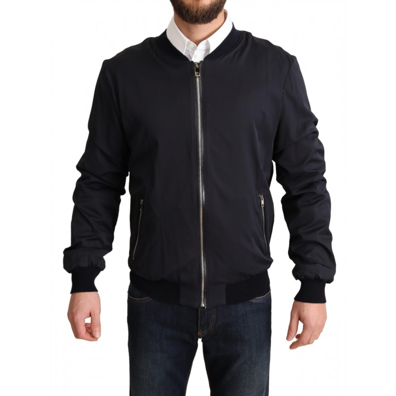 Giacca da uomo bomber corta in seta blu - IT50 - L