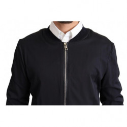 Giacca da uomo bomber corta in seta blu - IT50 - L