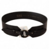 Cintura con fibbia rotonda argento in pelle nera - 85 CM / 34 INCHES
