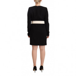 Mini abito tubino con cintura in lana nera a maniche lunghe - IT40-S