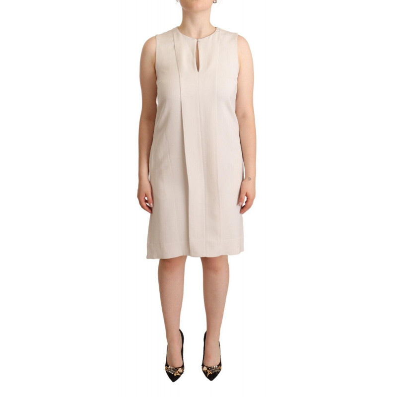 Abito trapezio ginocchio scollo rotondo senza maniche beige - IT42-M