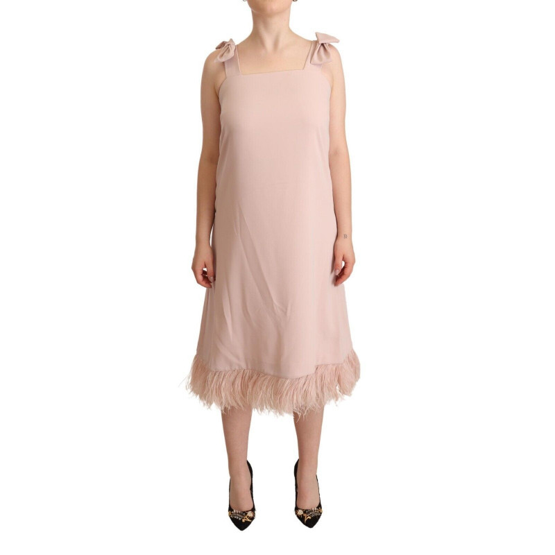 Abito midi trapezio piume senza maniche poliestere rosa - IT42-M