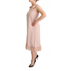 Abito midi trapezio piume senza maniche poliestere rosa - IT42-M