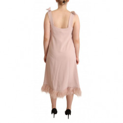 Abito midi trapezio piume senza maniche poliestere rosa - IT42-M