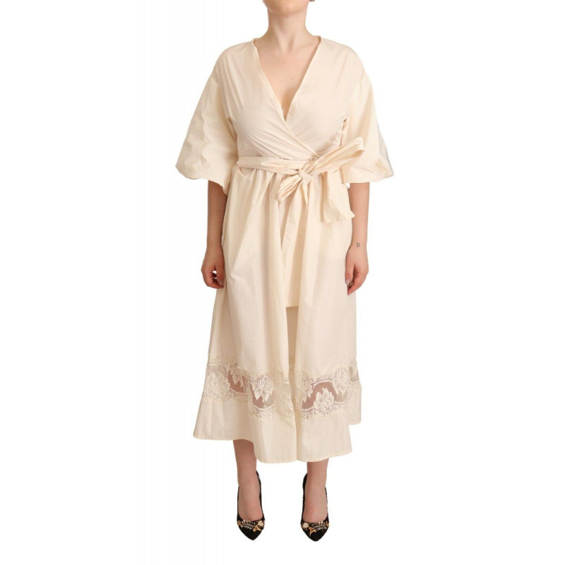 Abito portafoglio maxi trapezio maniche corte bianco sporco - IT42-M