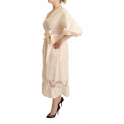 Abito portafoglio maxi trapezio maniche corte bianco sporco - IT42-M