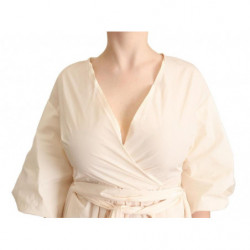 Abito portafoglio maxi trapezio maniche corte bianco sporco - IT42-M