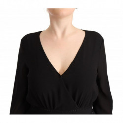 Mini abito trapezio scollo V maniche lunghe poliestere nero - IT44-L