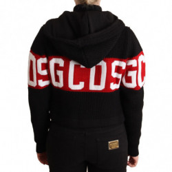 Giacca cardigan logo abbottonato cappuccio cashmere nero - IT40-S