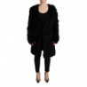 Giacca maniche lunghe cardigan pelliccia coniglio nero - IT42-M