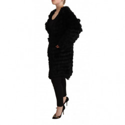Giacca maniche lunghe cardigan pelliccia coniglio nero - IT42-M