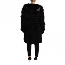 Giacca maniche lunghe cardigan pelliccia coniglio nero - IT42-M