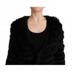 Giacca maniche lunghe cardigan pelliccia coniglio nero - IT42-M