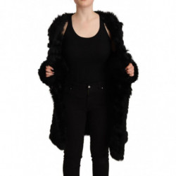 Giacca maniche lunghe cardigan pelliccia coniglio nero - IT42-M