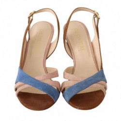 Sandali tacco slingback pelle scamosciata multicolor - EU37/US6.5